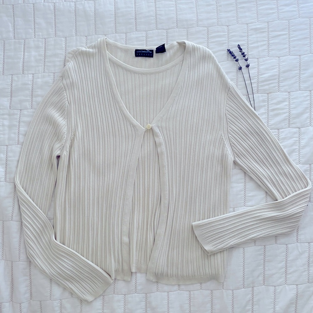 Vintage Liz Claiborne cream ribbed top and cardigan set